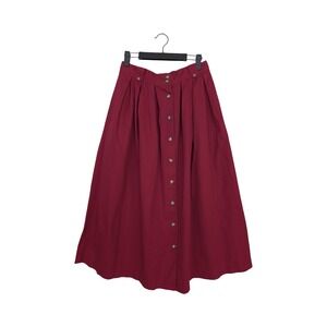 Bryn Connely VTG 90s Pleated Midi Skirt Red Button Front Cotton Japan Size 12